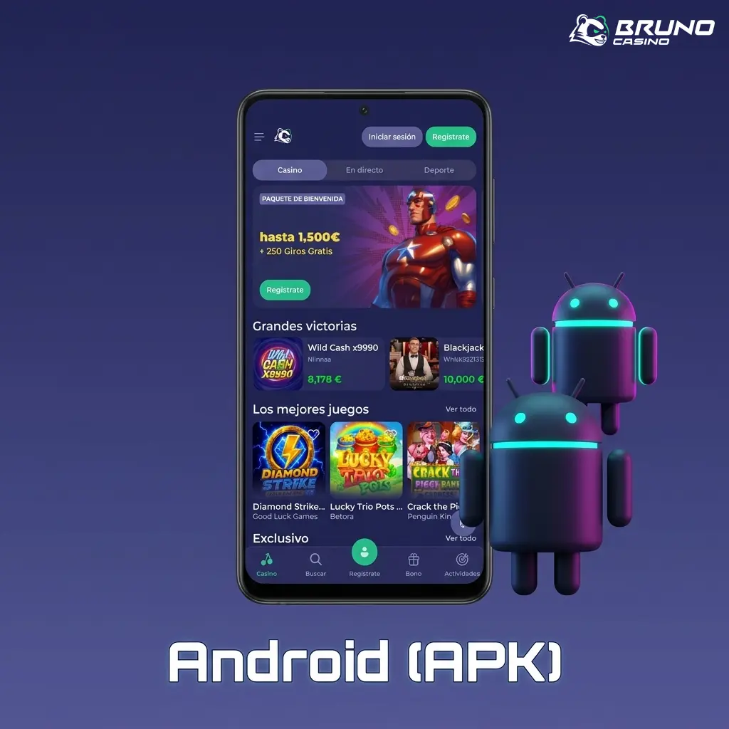 App Bruno Casino para Android con instalación mediante archivo APK seguro y verificado, descargable desde la web oficial