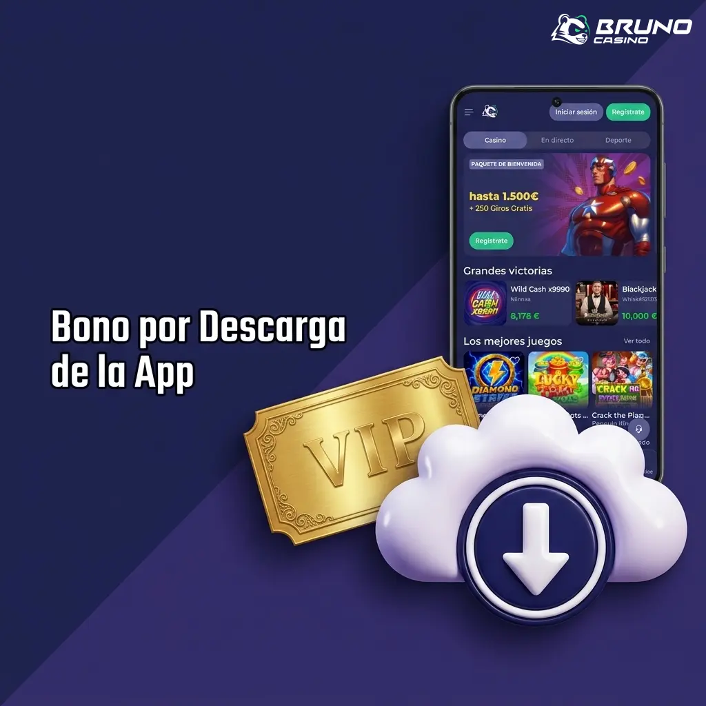 Bono exclusivo por descarga de la app móvil de Bruno Casino para Android e iOS con ofertas especiales