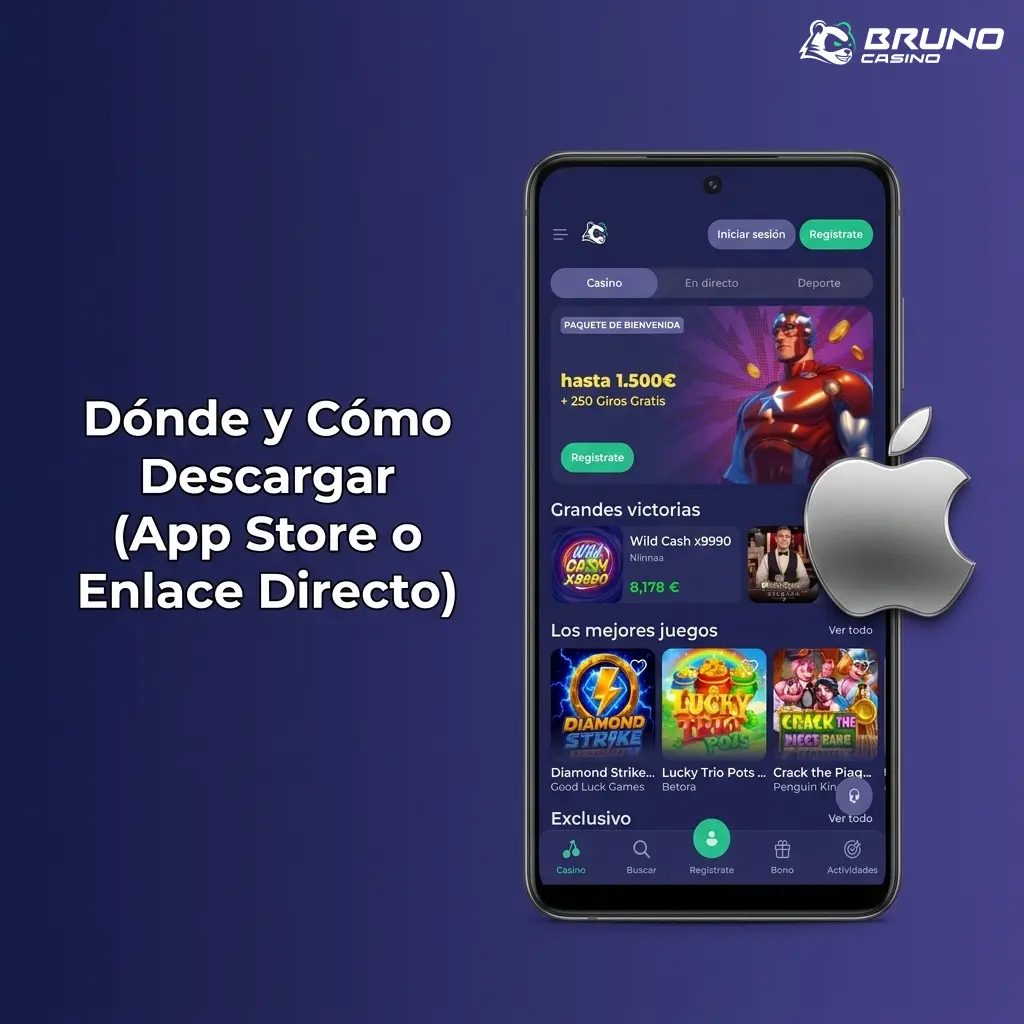 Descarga Bruno Casino en App Store o como PWA en iPhone desde Safari en España